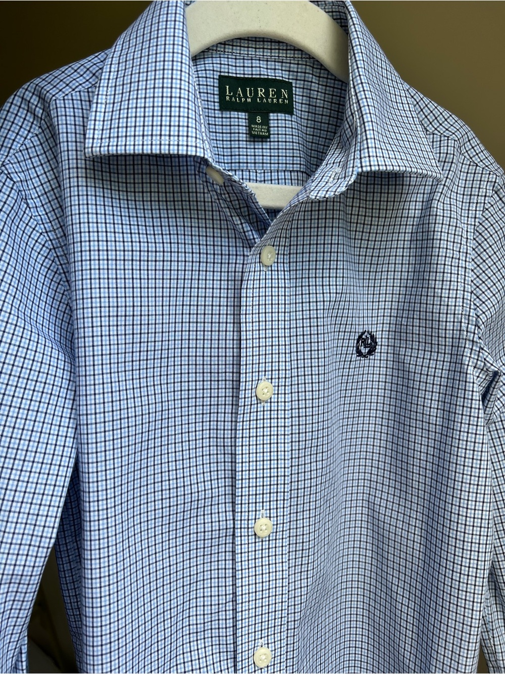 Lauren Ralph Lauren Light Blue and Navy Windowpane Dress Shirt